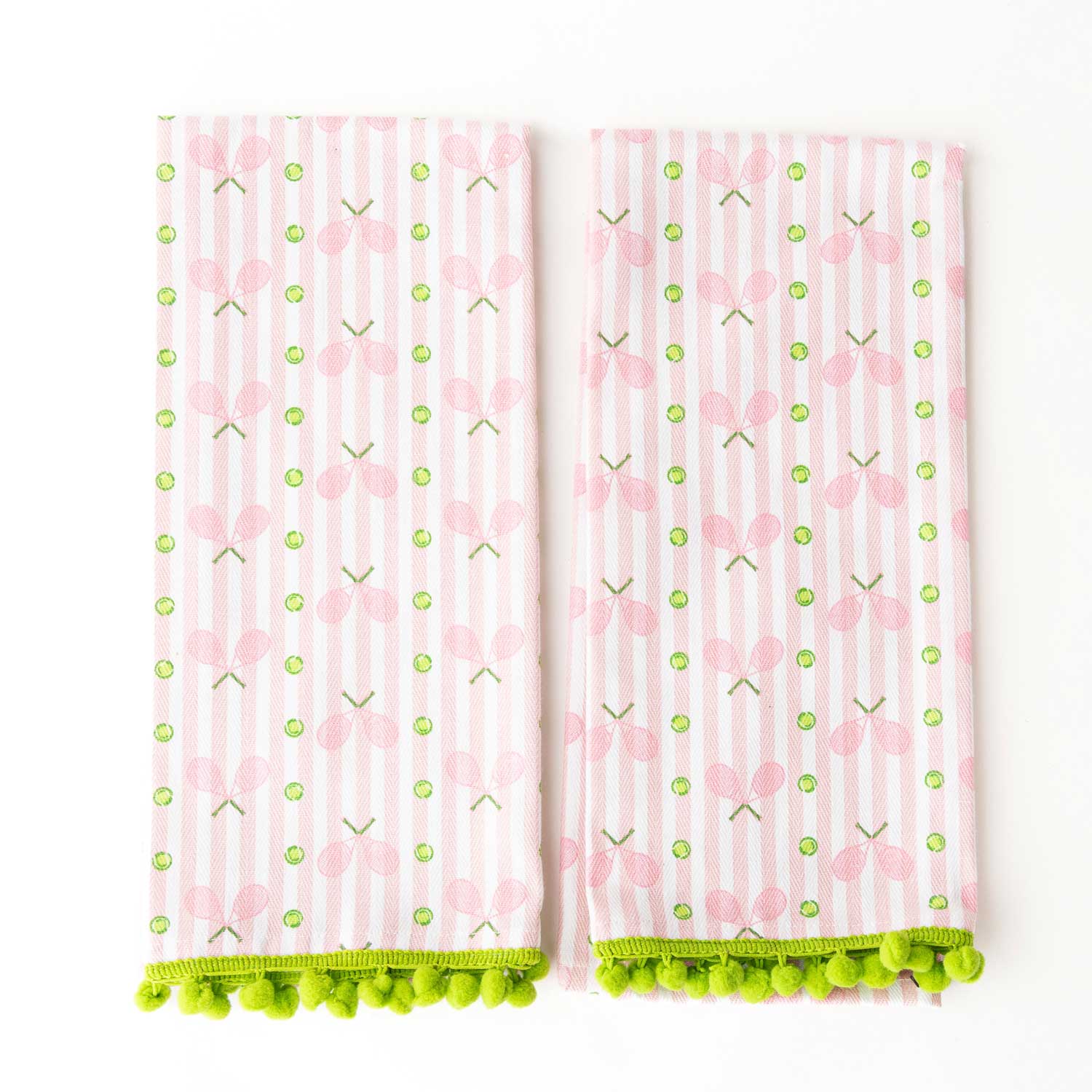 8 Oak Lane - Pink Tennis Stripe Pom-Pom Kitchen Towel Set