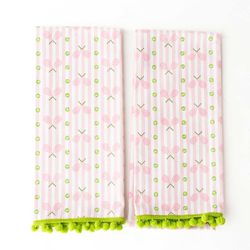 8 Oak Lane - Pink Tennis Stripe Pom-Pom Kitchen Towel Set