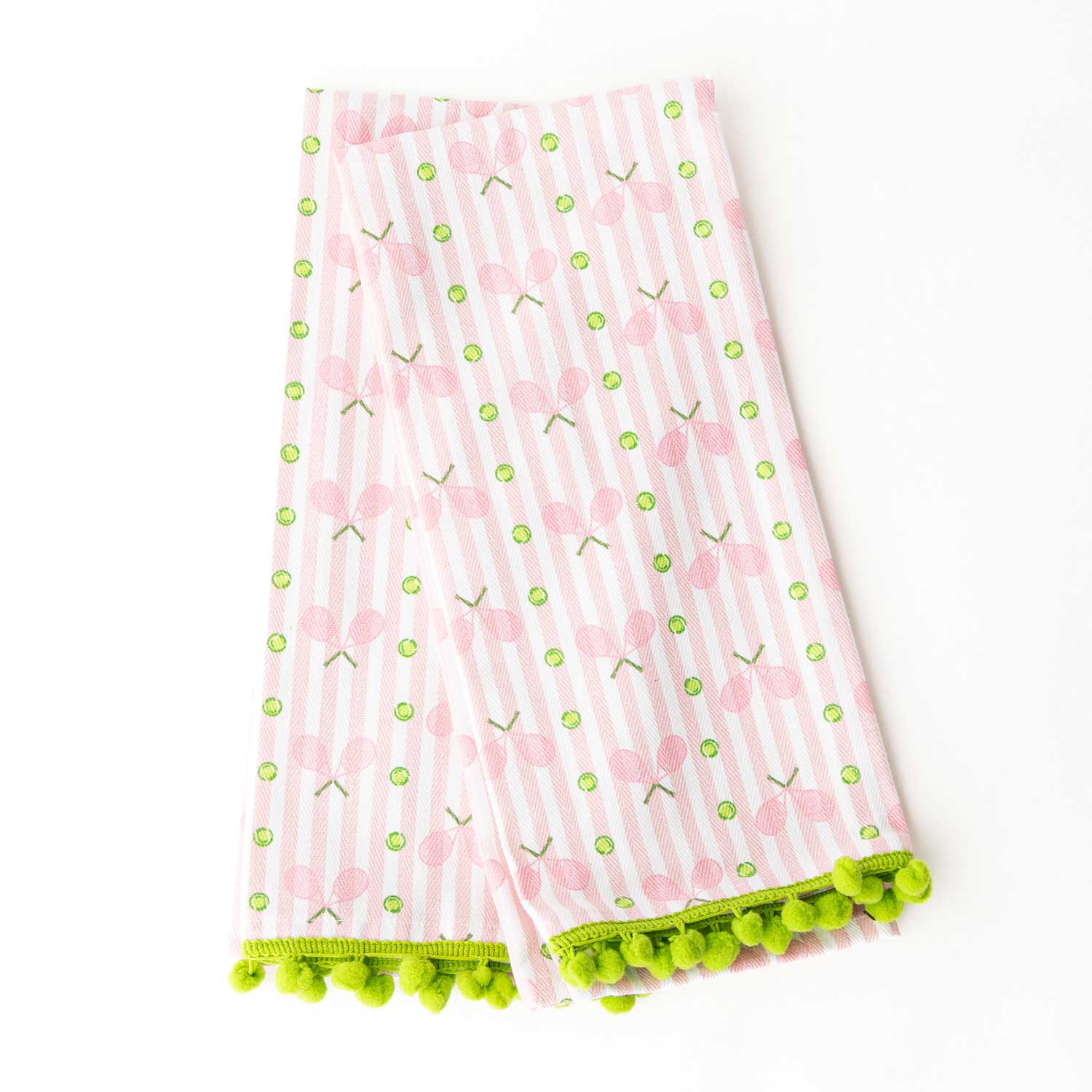 8 Oak Lane - Pink Tennis Stripe Pom-Pom Kitchen Towel Set