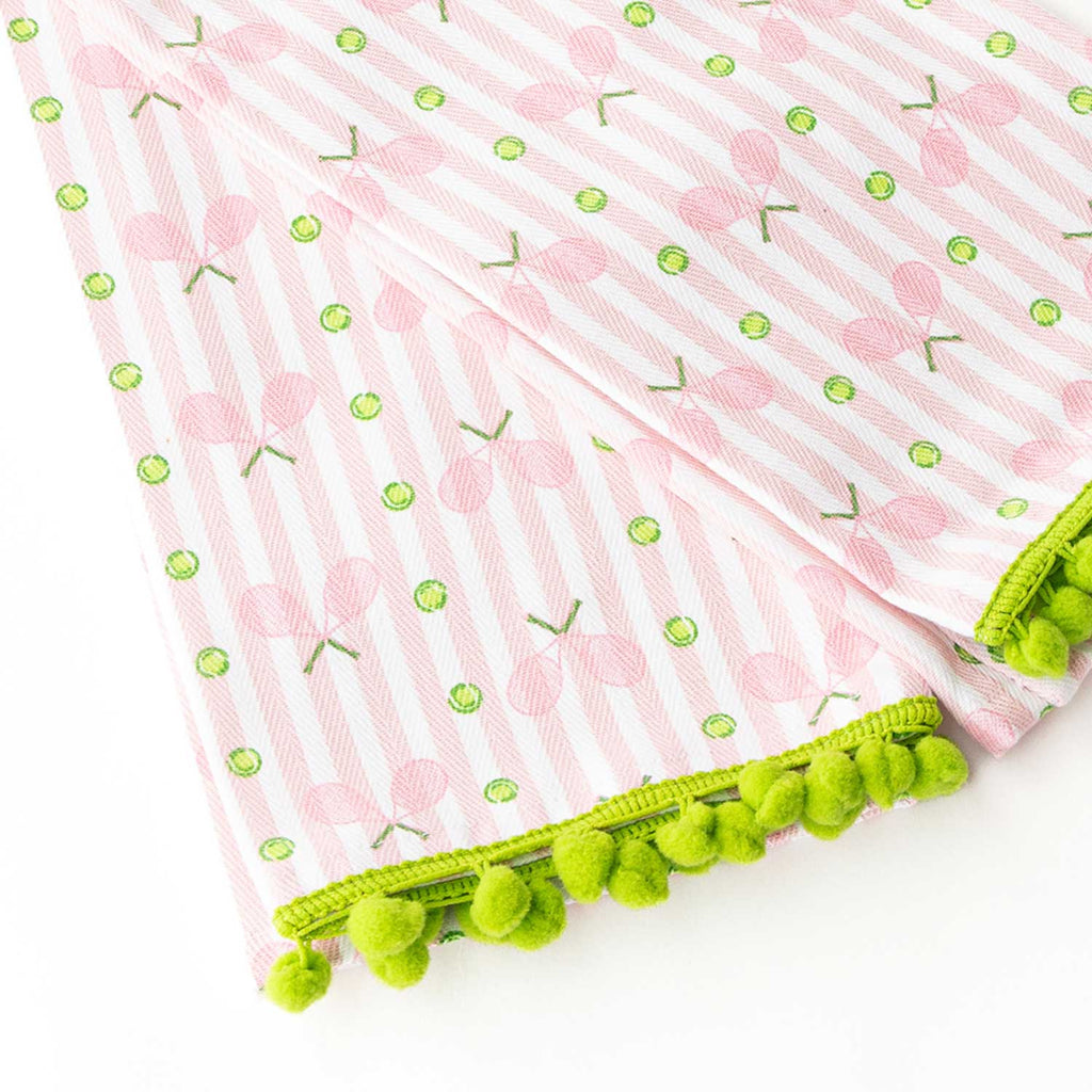 8 Oak Lane - Pink Tennis Stripe Pom-Pom Kitchen Towel Set