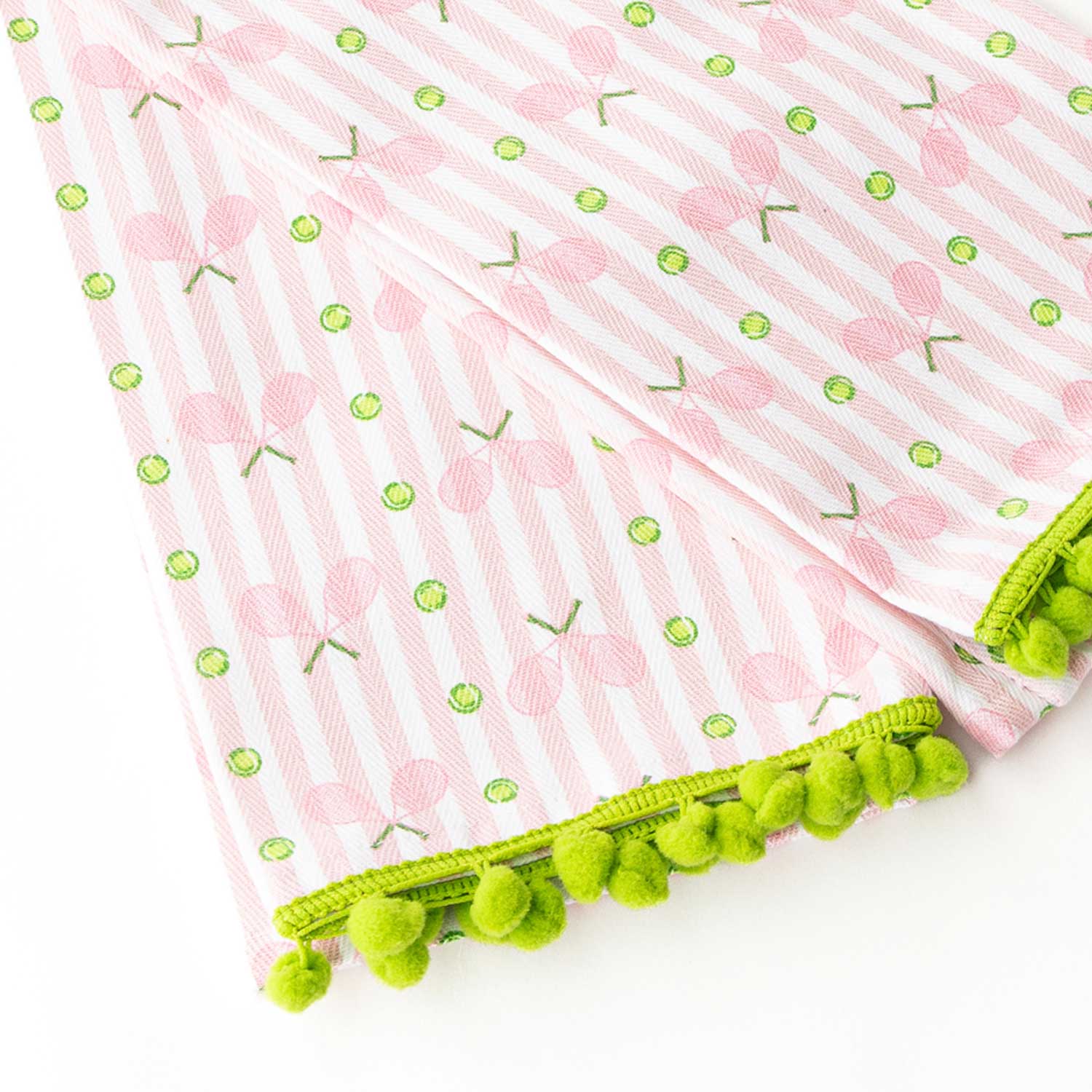 8 Oak Lane - Pink Tennis Stripe Pom-Pom Kitchen Towel Set