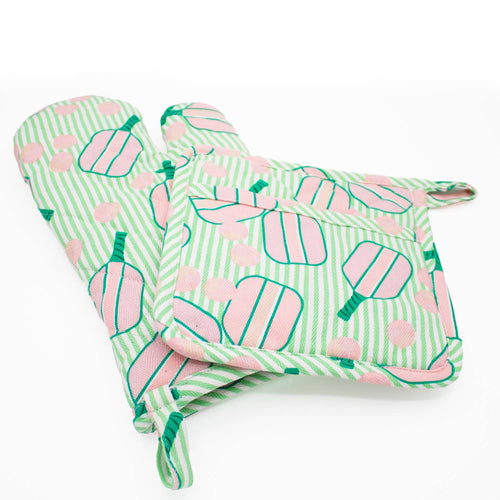 8 Oak Lane - Pickleball Stripe Oven Mitt Set