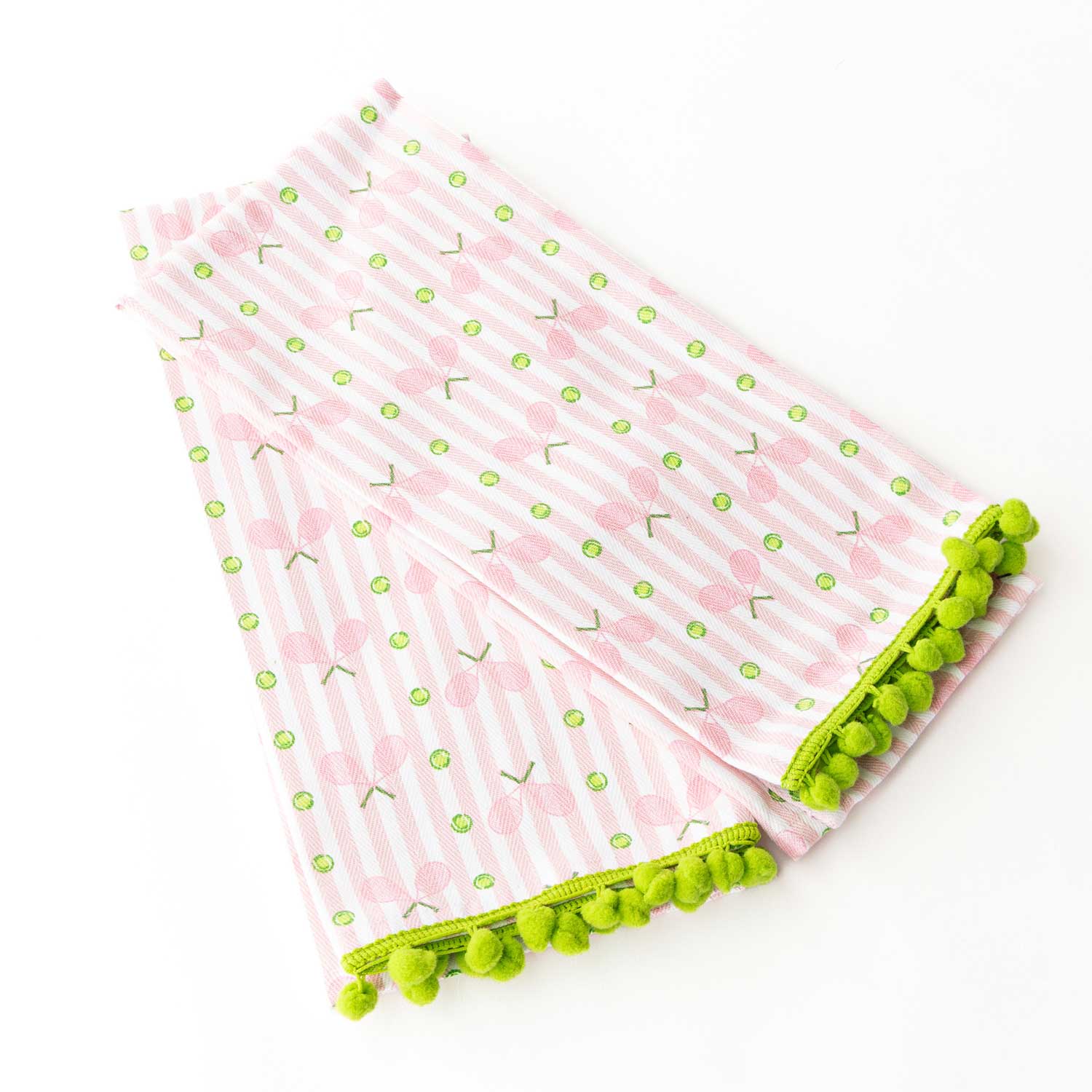 8 Oak Lane - Pink Tennis Stripe Pom-Pom Kitchen Towel Set
